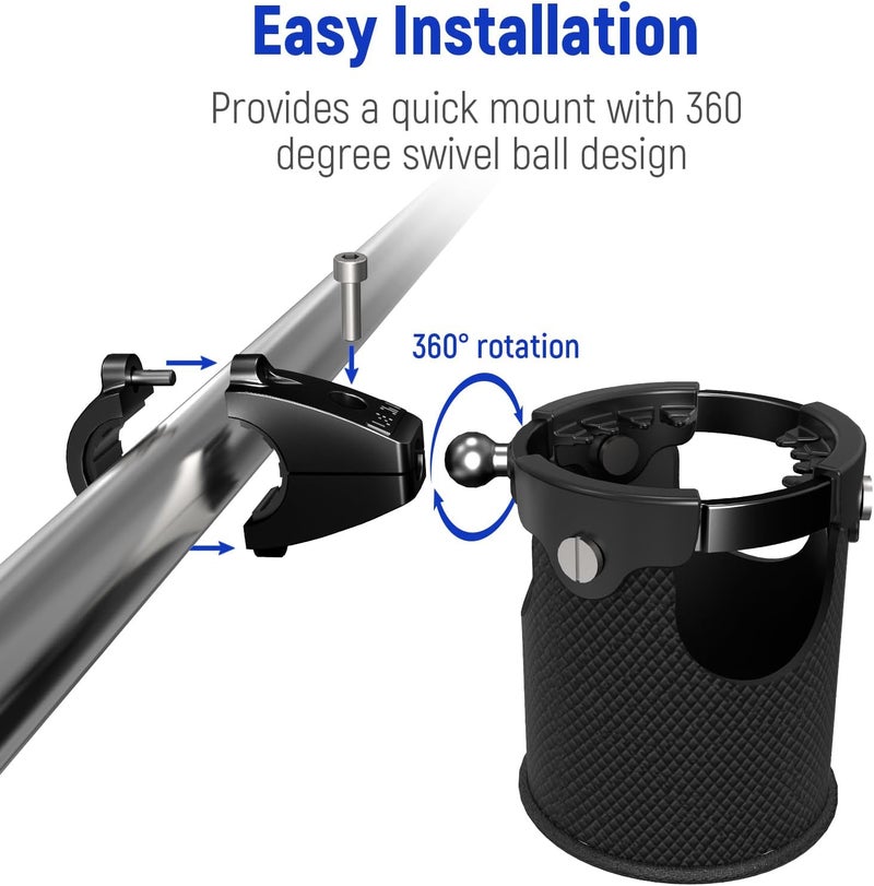 LEXIN C3 Motorcycle Cup Holder for Harley Davidson, Drink Holder with 360°Swivel Ball-Mount, Aluminum Clamp for 7/8'' to 1 1/4'' Handlebar/Bumper/Pole Mount, Fits for ATV/UTV/Scotter, Black - Image 2